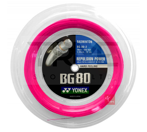 Yonex BG80 Badminton String 200m Reel - Neon Pink
